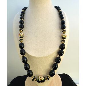 Vintage Japan Floral Cloisonne Enamel w/Gold gilt Neklace